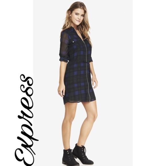 ✨Express Plaid Front Zip Shirt Dress✨ - Picture 1 of 4